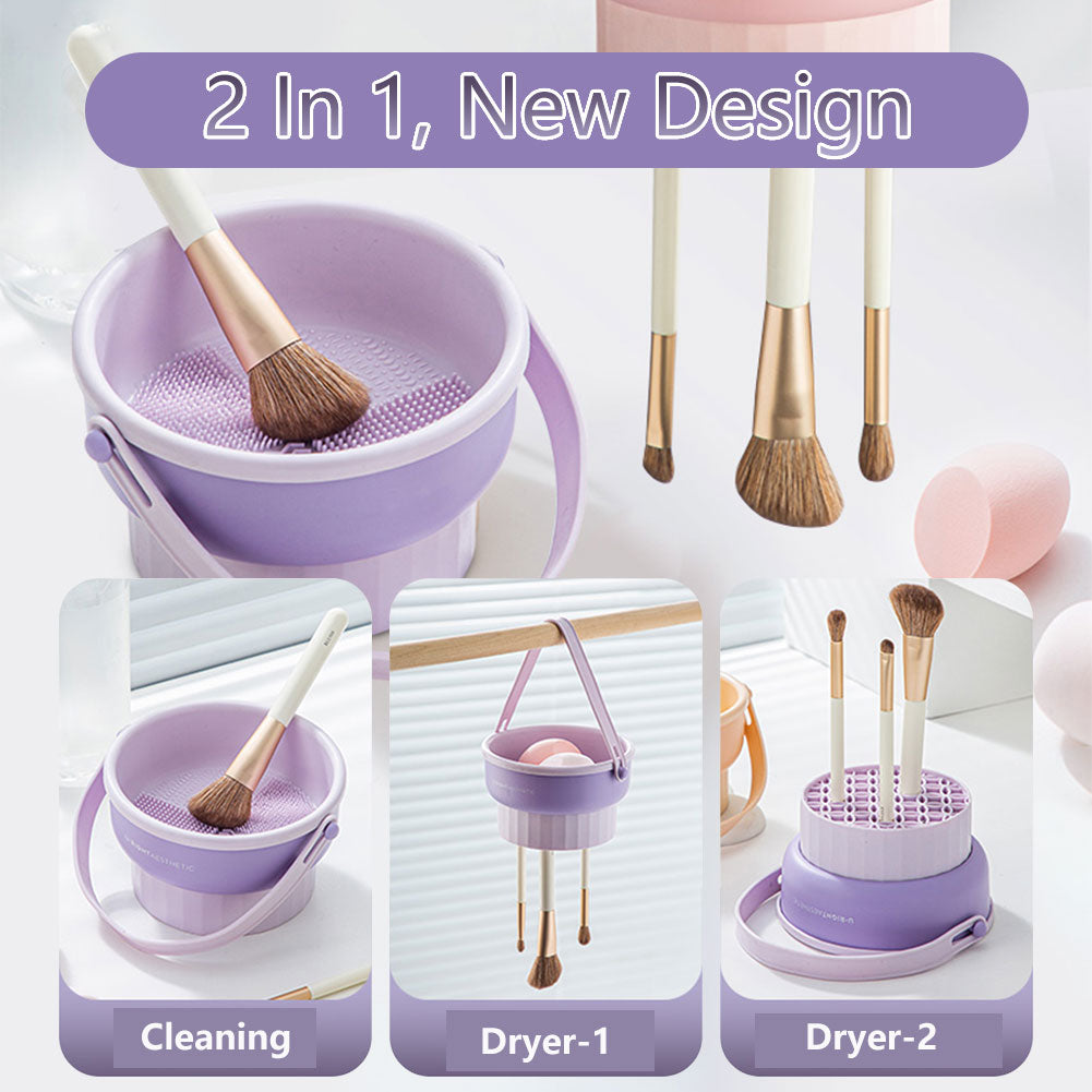 Makeup Brush Cleaner Mat 3 in 1 Silicone Makeup Brush Cleaner Bowl with Brush Drying Holder Cosmetic Brushes Cleaning