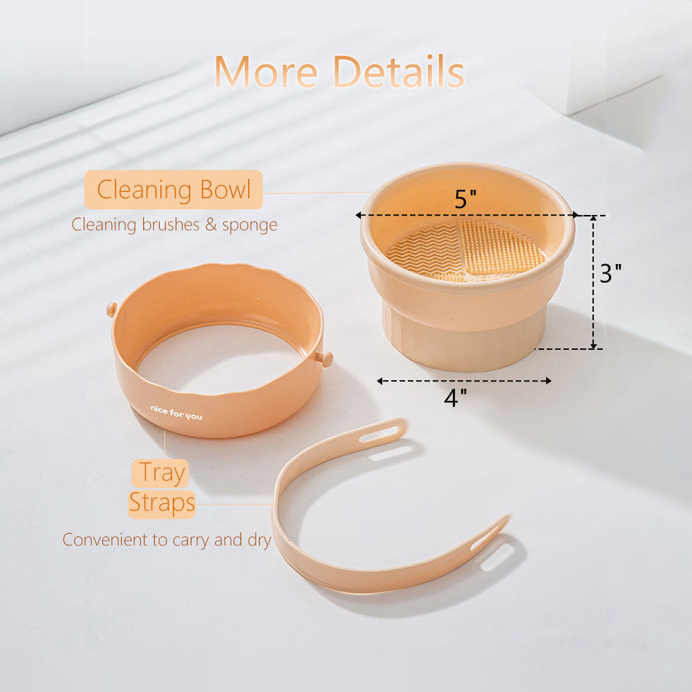 Makeup Brush Cleaner Mat 3 in 1 Silicone Makeup Brush Cleaner Bowl with Brush Drying Holder Cosmetic Brushes Cleaning