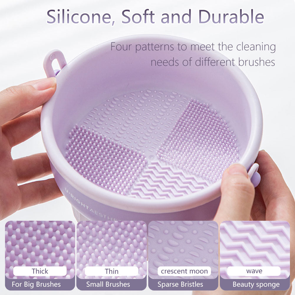 Makeup Brush Cleaner Mat 3 in 1 Silicone Makeup Brush Cleaner Bowl with Brush Drying Holder Cosmetic Brushes Cleaning