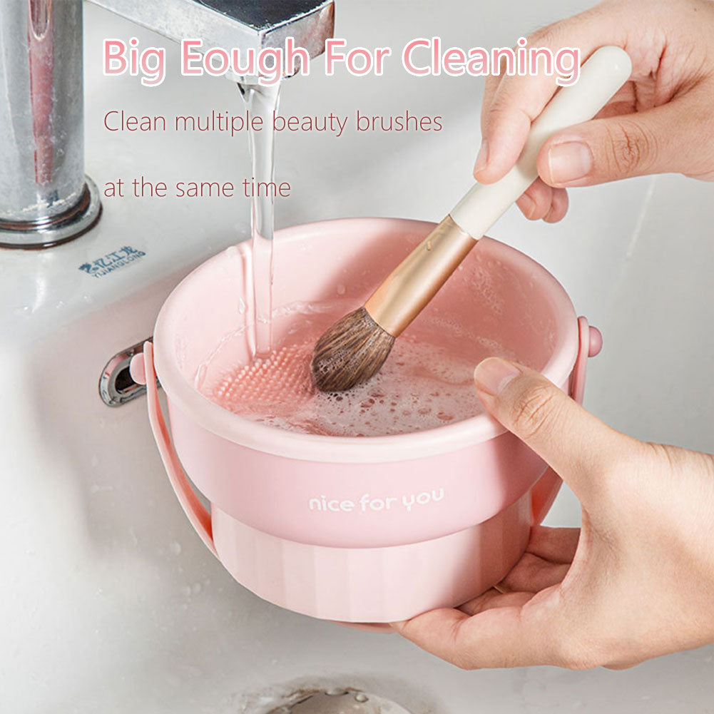 Makeup Brush Cleaner Mat 3 in 1 Silicone Makeup Brush Cleaner Bowl with Brush Drying Holder Cosmetic Brushes Cleaning