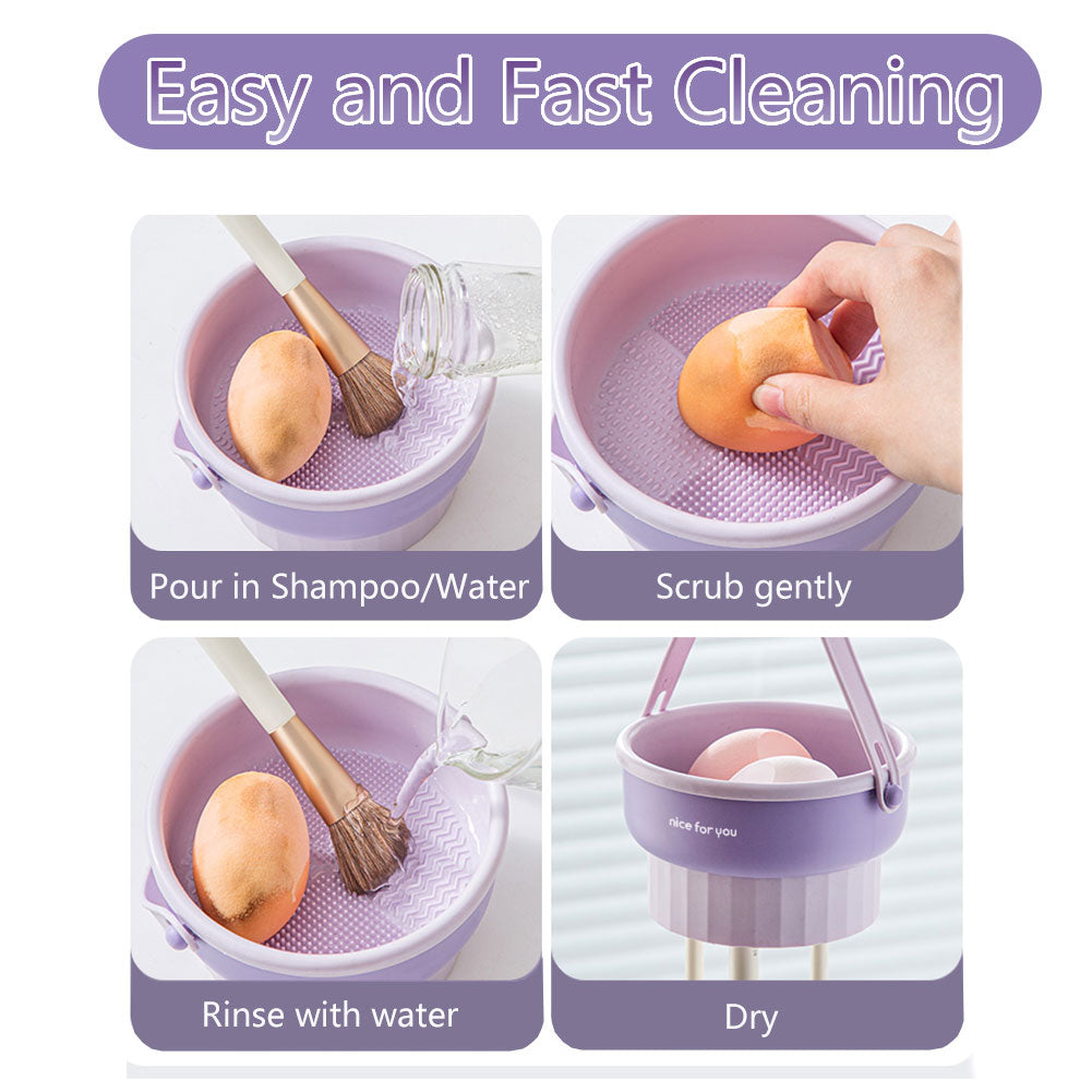 Makeup Brush Cleaner Mat 3 in 1 Silicone Makeup Brush Cleaner Bowl with Brush Drying Holder Cosmetic Brushes Cleaning